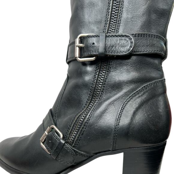 J.Crew Tall Leather Boots Strappy Moto 2.5" Heel in Black Women's Size 7.5 - Picture 8 of 16